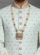 Plastic Mirror Work Sherwani In Sky Blue